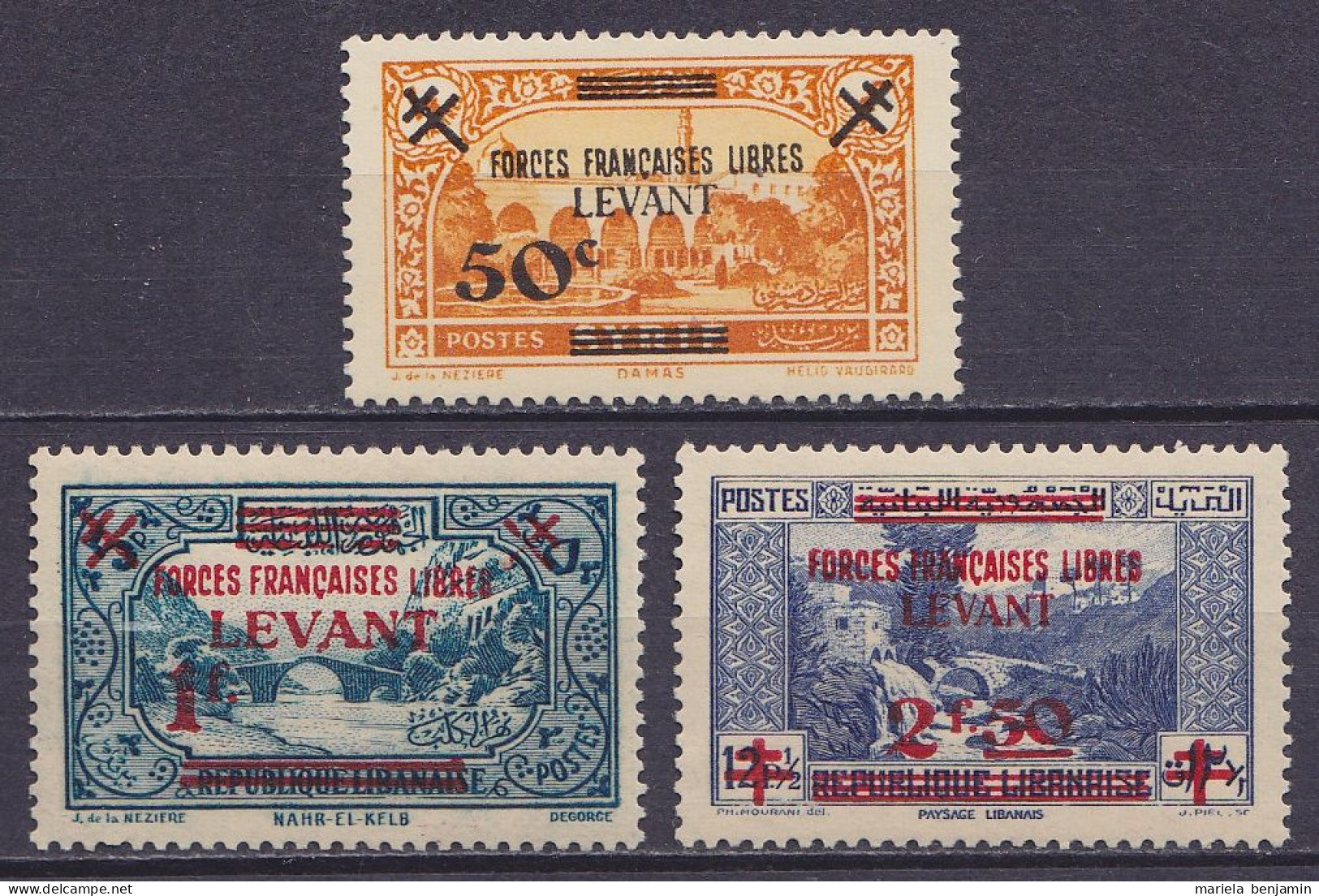 Levant - 41/43 ** Tp De Syrie Et Du Grand-Liban Surchargés 1942 - Unused Stamps