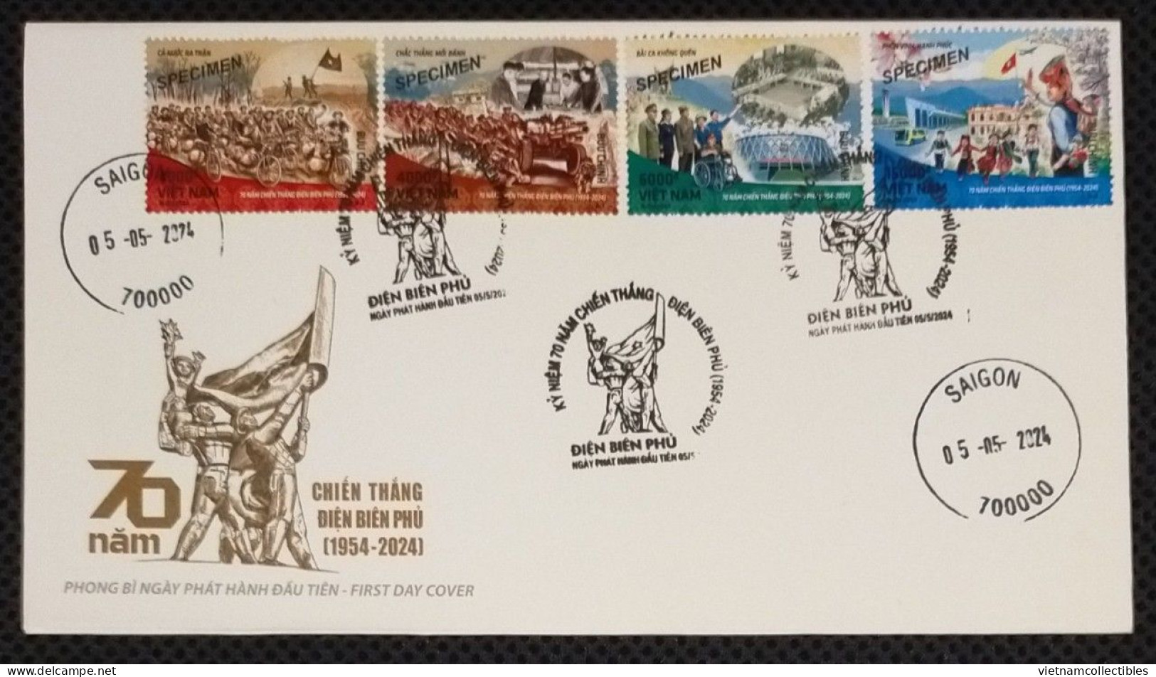FDC Viet Nam Vietnam With Specimen Stamps 2024 : 70th Ann. Of Dien Bien Phu Victory / Bike / Bicycle / Veteran (Ms1189) - Viêt-Nam