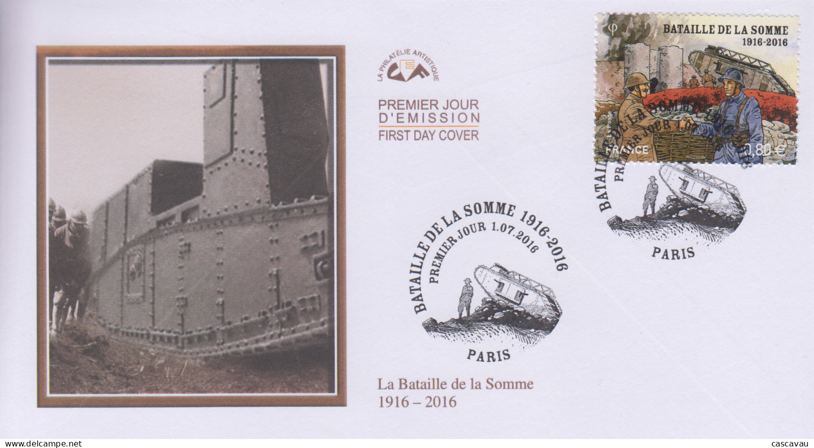 Enveloppe  FDC   1er  Jour   FRANCE    Centenaire   Bataille  De  La   SOMME    2016 - 2010-2019