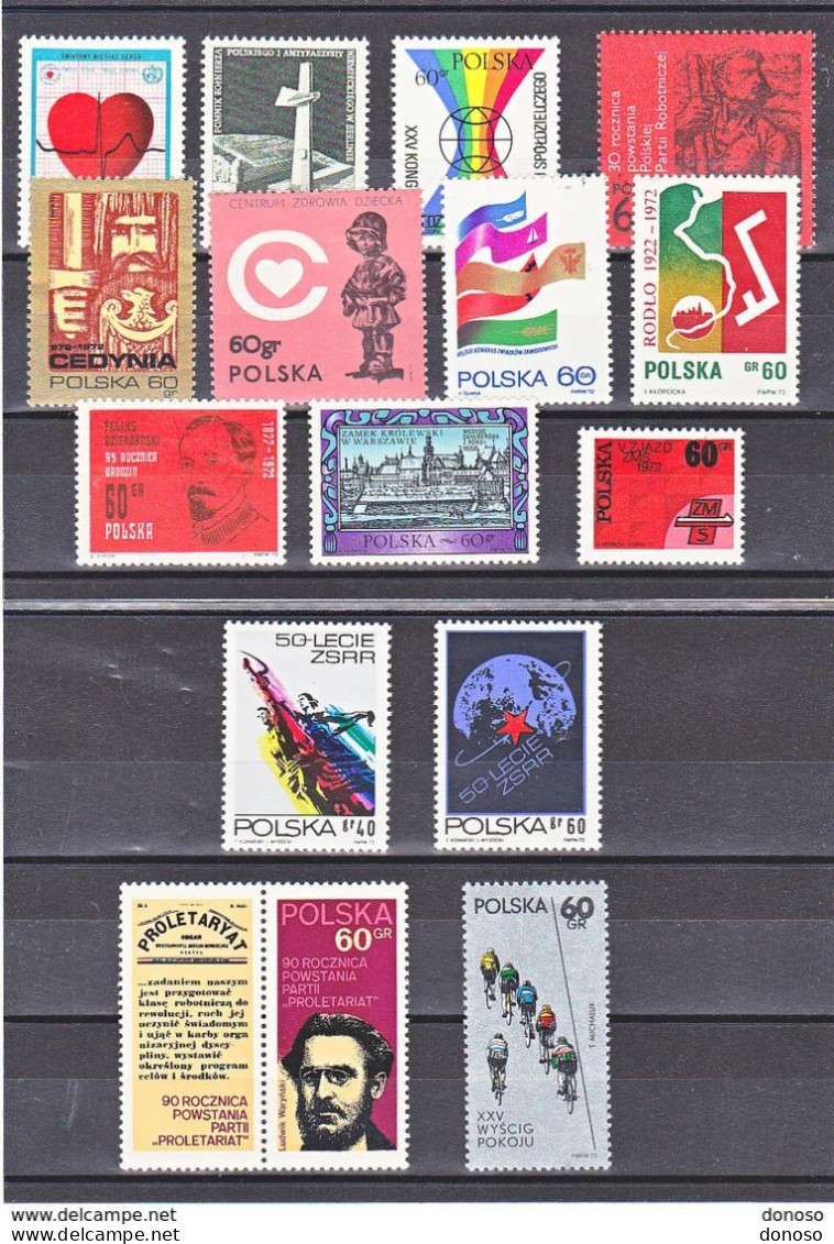 POLOGNE 1972 Yvert 1993-1994 + 2003-2006 + 2016-2018 + 2039-2040 + 2049 + 2055-2057 NEUF** MNH - Unused Stamps