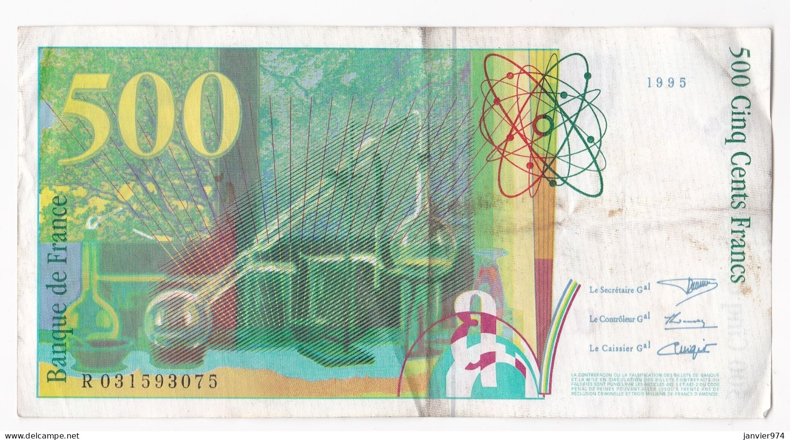 500 Francs Pierre Et Marie Curie 1995, Alphabet : R  031593075, Tres Beau Billet - 500 F 1994-2000 ''Pierre Et Marie Curie''