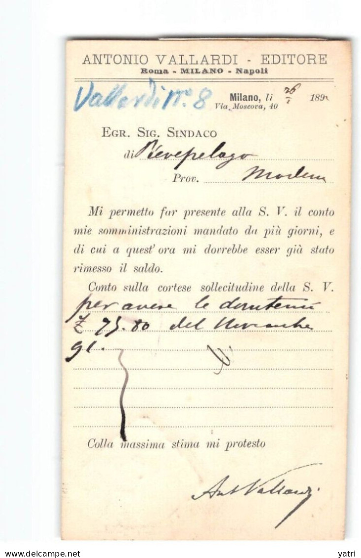 Regno D'Italia (1893) - Cartolina A. Vallardi Con COLLARE PUBBLICITARIO - Storia Postale