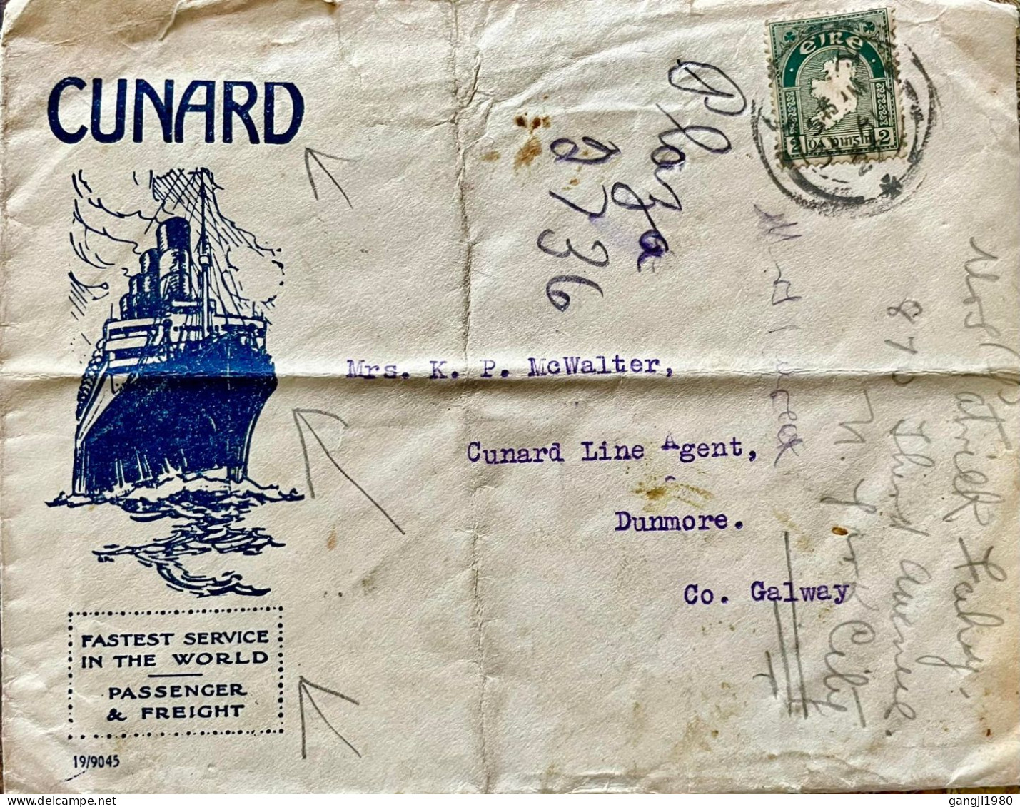 IRELAND 1922, COVER USED ADVERTISING, 'CUNARD ATLANTIC HOLIDAYS, SHIP, FASTEST SERVICE IN THE WORLD, PASSENGER & FREIGHT - Covers & Documents