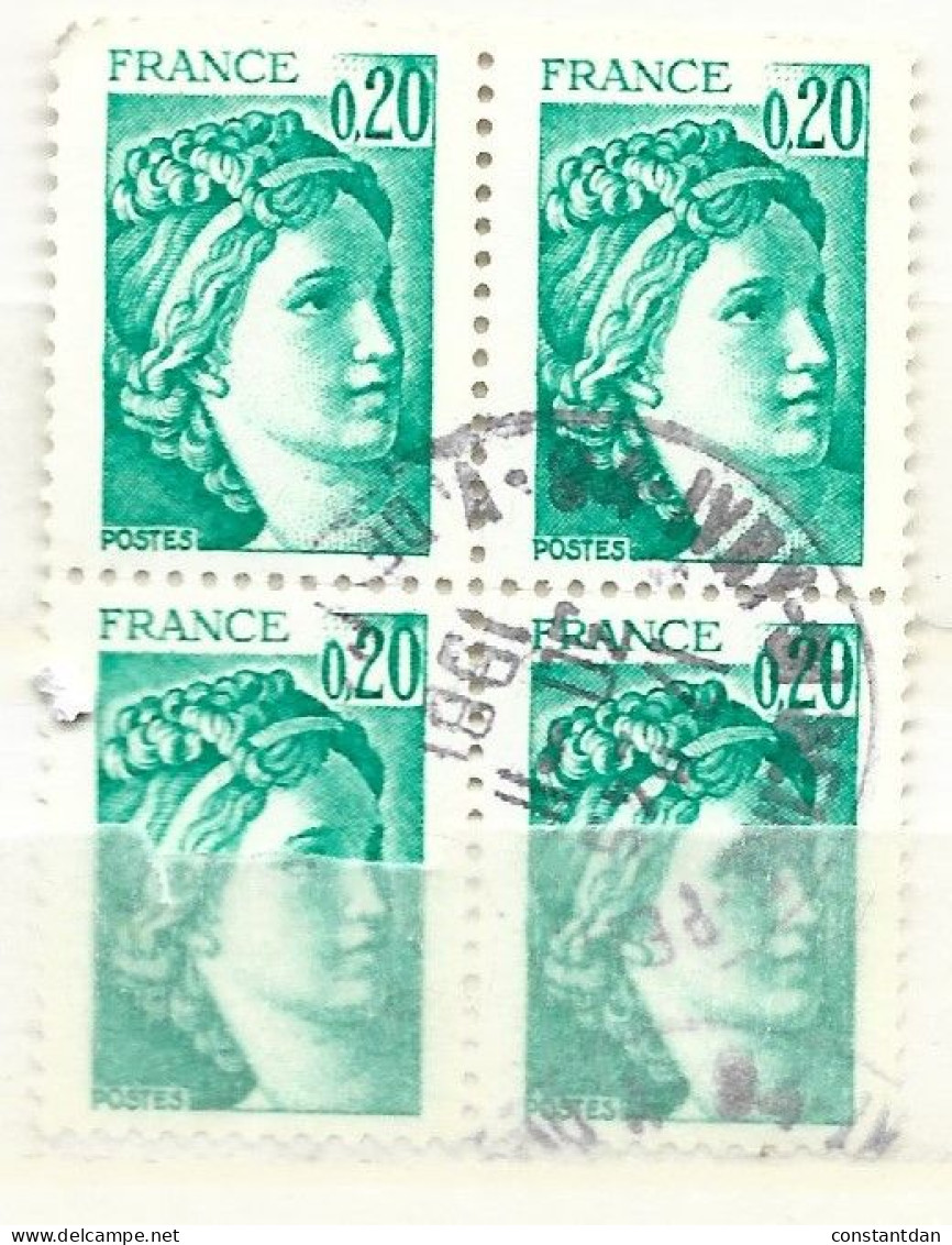 FRANCE N° 1967 20C EMERAUDE  TYPE SABINE BLOC DE 4 OBL - Oblitérés