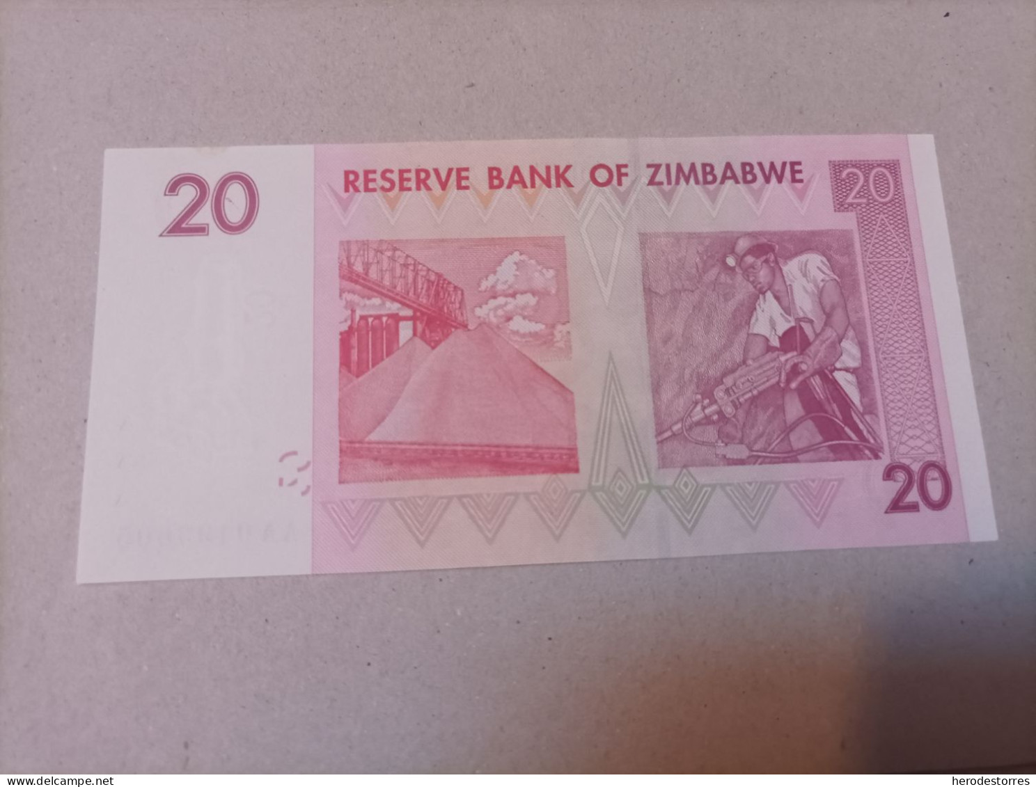 Billete Zimbabwe, 20 Dólares, Año 2007, Serie AA, Nº Bajo, UNC - Zimbabwe