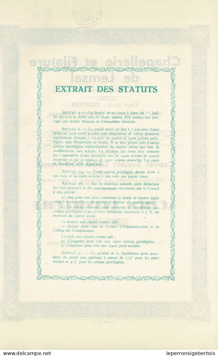 Titre De 1938 - Chapellerie & Filature De Lemsal - Anciens Ets A. Thiel - Blanco - EF - Russland