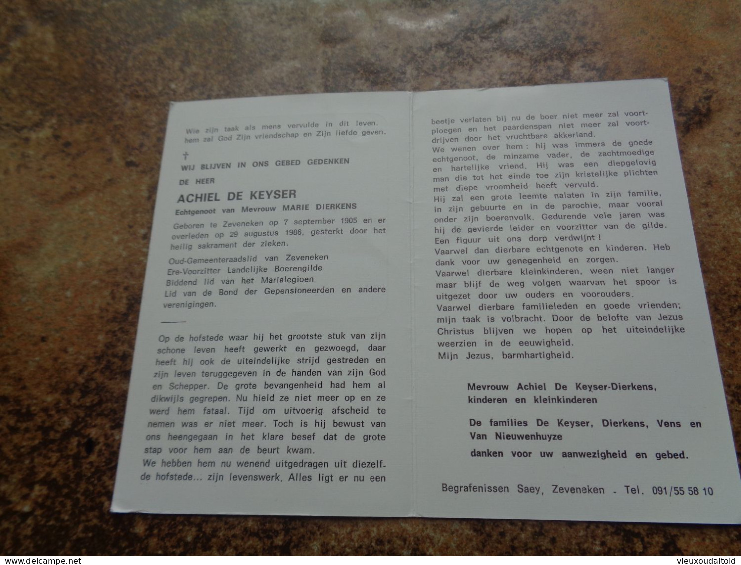 Doodsprentje/Bidprentje  ACHIEL DE KEYSER   Zeveneken 1905-1986  (Echtg Marie DIERKENS) - Godsdienst & Esoterisme
