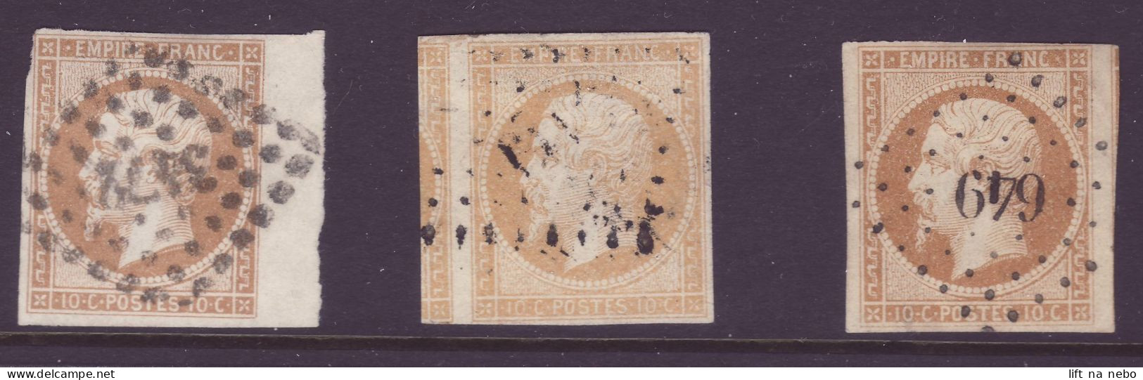 FRANCE 1853-1860 LOT Three Stamps 10 C  YT N°13 Canceled - 1853-1860 Napoleon III