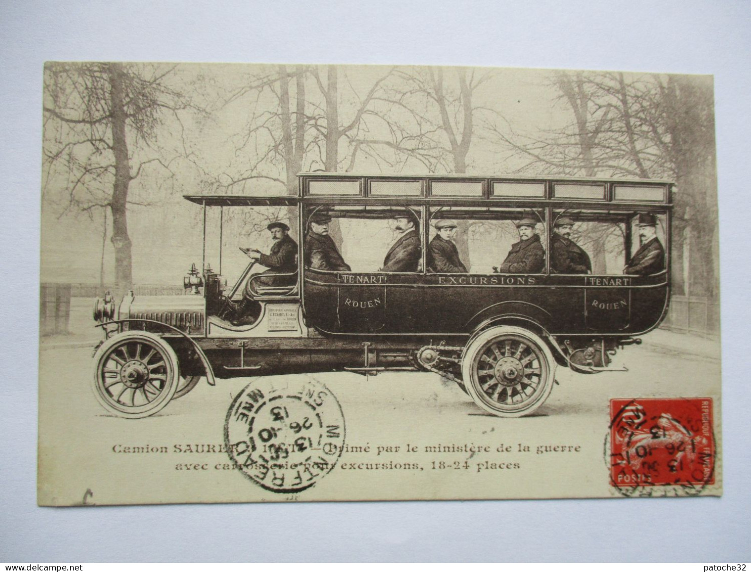 Cpa...camion SAURER..primé Par Le Ministère De La Guerre Avec Carrosserie Pour Excursions...1913...animée... - Transporter & LKW