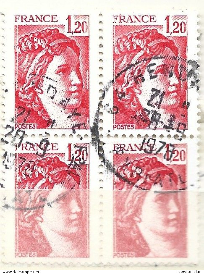 FRANCE N° 1974 1F20 ROUGE   TYPE SABINE BLOC DE 4 OBL - Used Stamps