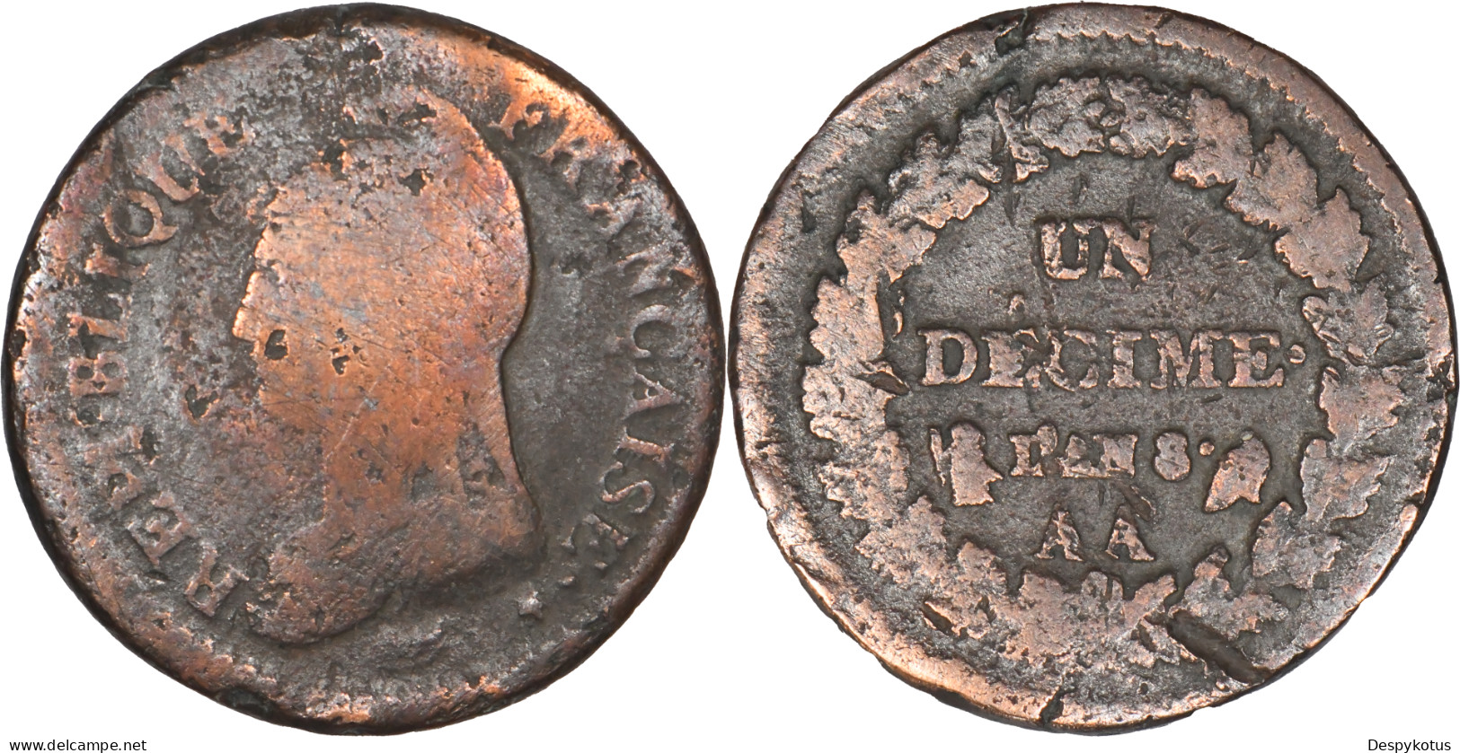 FRANCE - AN 8 (1799) - UN DECIME - 32 Mm - Metz (AA) - 19-229 - 1795-1799 French Directory