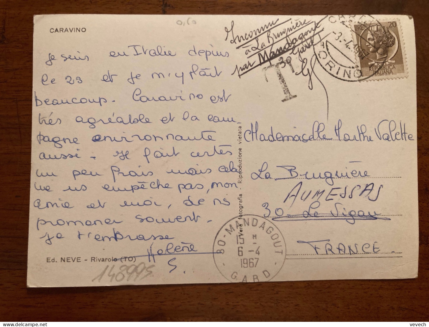 CP Pour La FRANCE TP SYRACUSE L 20 OBL.3 4 1967 TORINO + INCONNU + OBL.6-4 1967 30 MANDAGOUT GARD - 1961-70: Poststempel