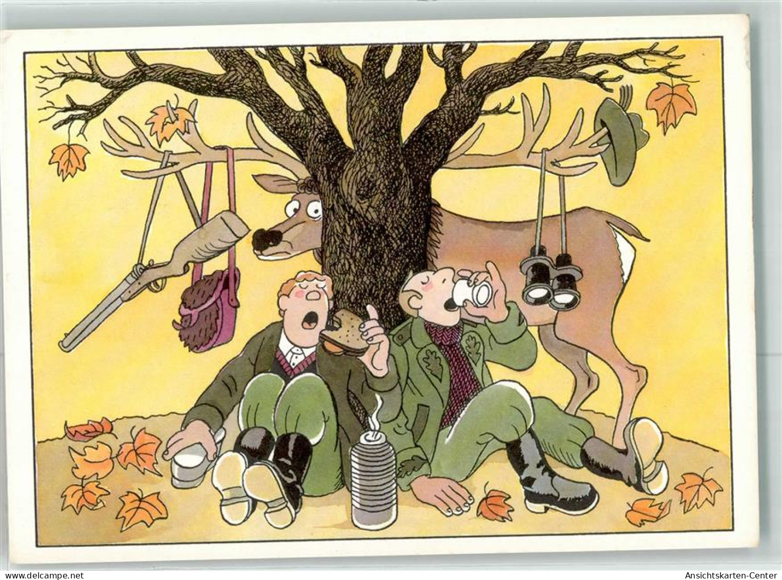 39426107 - Humor Jaeger Kaffeepause Hirsch Sign.Barbara Henninger - Chasse