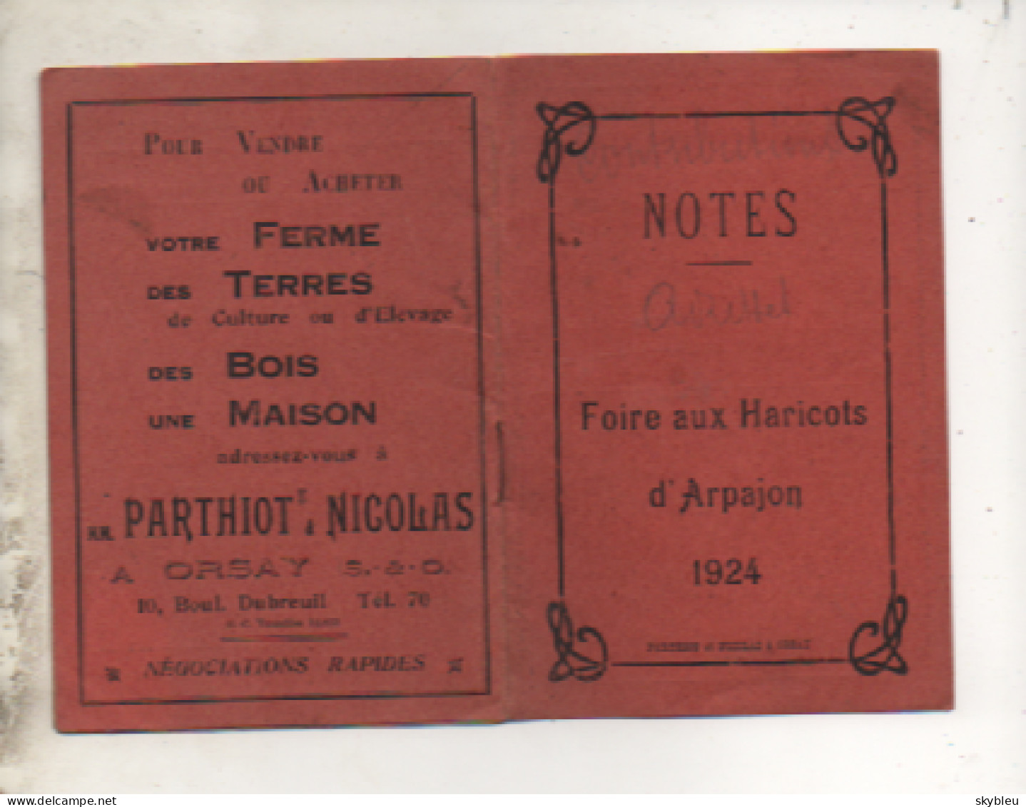 91. ARPAJON - Notes - Foire Aux Haricots D'Arpajon - 1924 -  Carnet - - Advertising