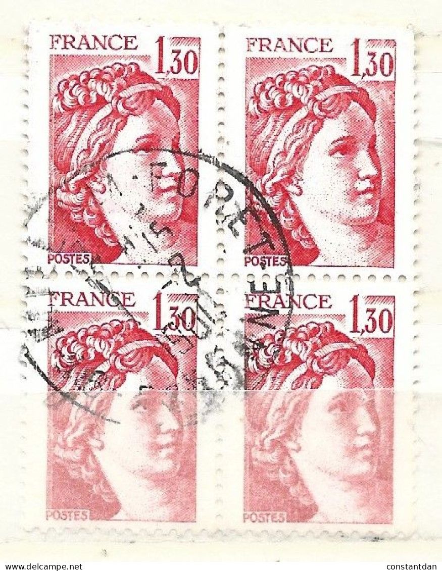 FRANCE N° 2059 1F30 ROUGE  TYPE SABINE BLOC DE 4 OBL - Used Stamps