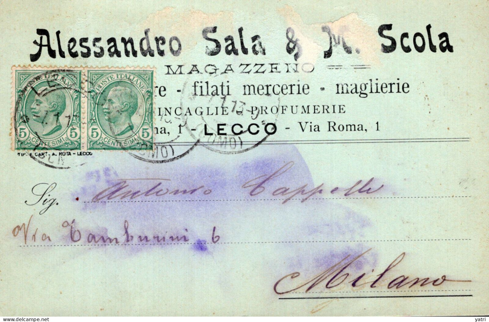 Regno D'Italia (1913) - Ditta Alessandro Sala - Cartolina Da Lecco Per Milano - Marcophilia