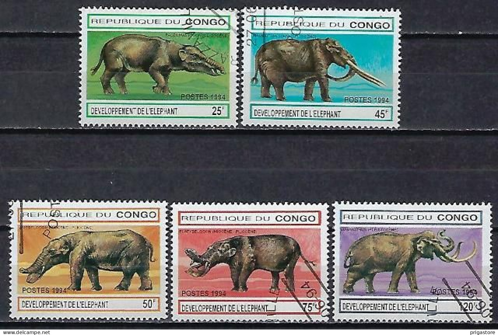 Congo 1994 Animaux Evolution De L'éléphants (608) Yvert N° 990 A à 990 E Oblitérés Used - Afgestempeld