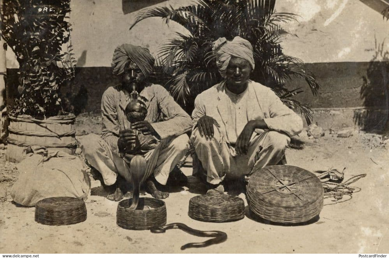 Indian Cobra Snake Charmer Black Viper Old Real Photo Postcard - Indien