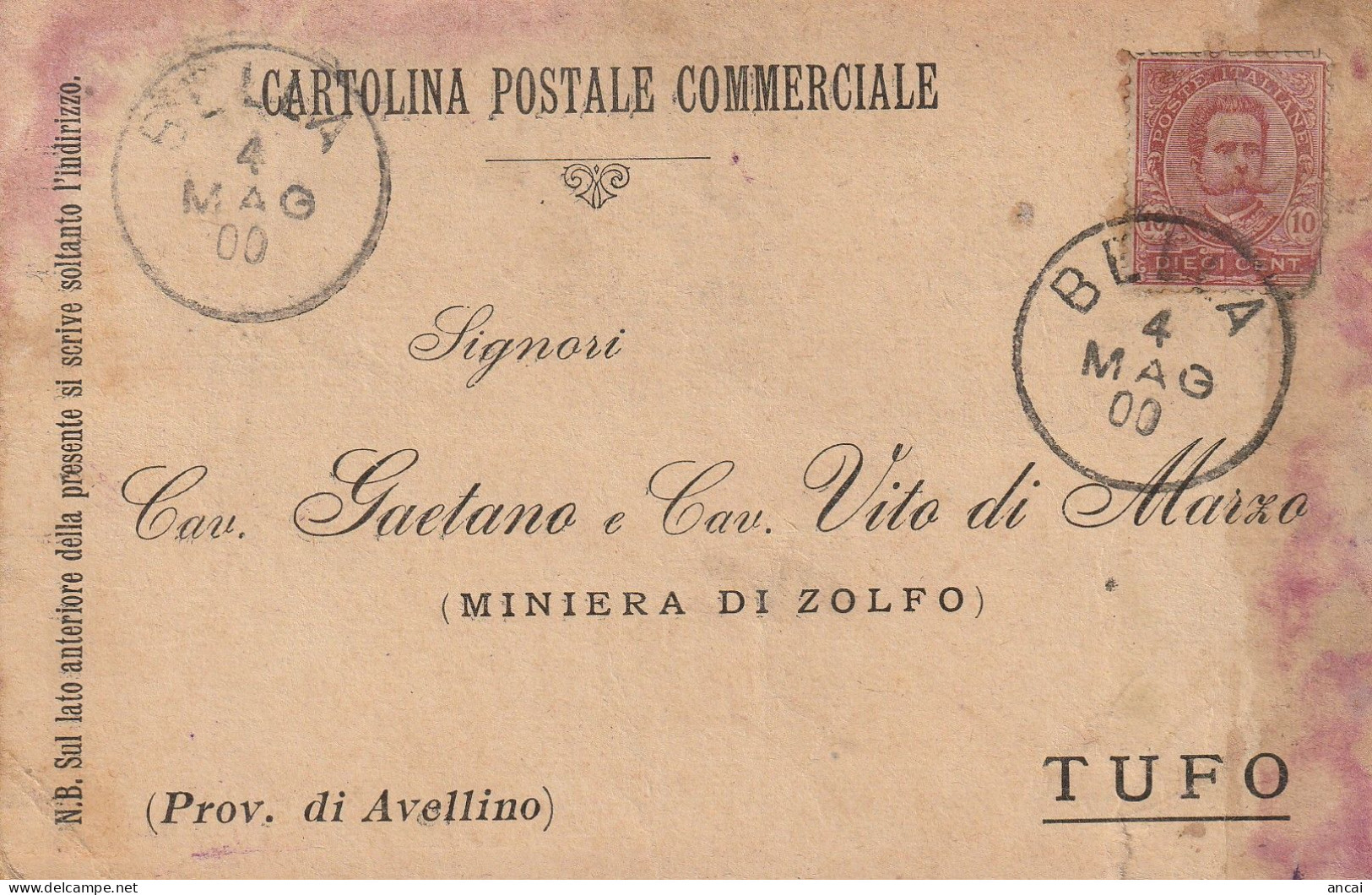 Italy. A210. Bella. 1900. Annullo Grande Cerchio BELLA, Su Cartolina Postale Commerciale - Marcofilie