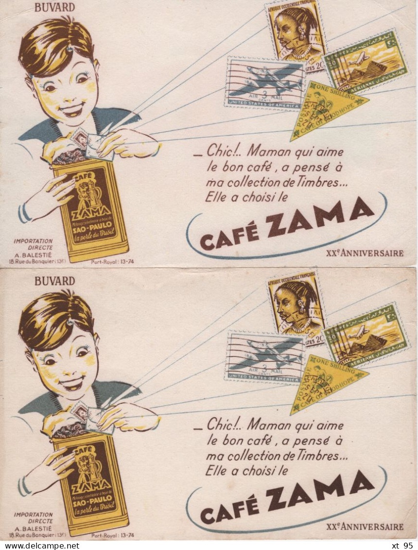 Lot De 2 Buvards - Cafe Zama - Timbres Philatelie Collection - Coffee & Tea