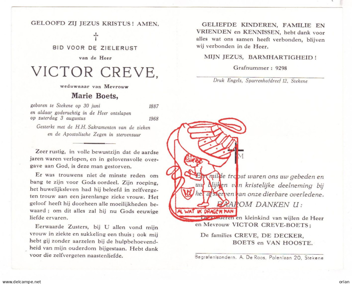 DP Victor Creve ° Stekene 1887 † 1968 X Marie Boets // De Decker Van Hooste - Devotion Images