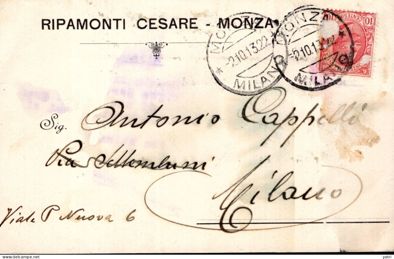 Regno D'Italia (1913) - Ditta Cesare Ripamonti - Cartolina Da Monza Per Milano - Marcophilia