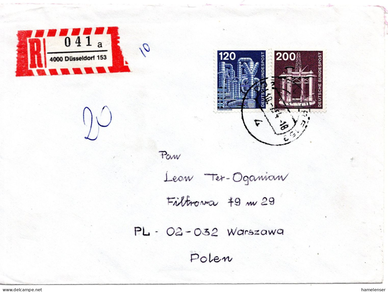 78270 - Bund - 1984 - 200Pfg I&T MiF A R-Bf DUESSELDORF -> WARSZAWA (Polen) - Lettres & Documents