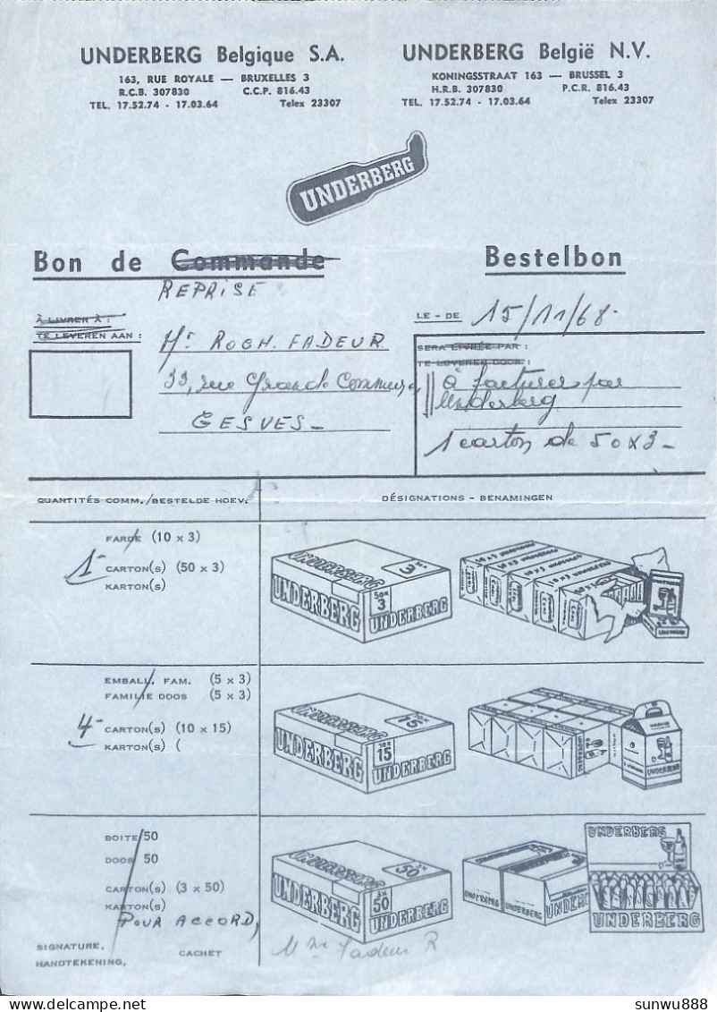 Underberg - Bon De Reprise Carton 1968 - 1950 - ...