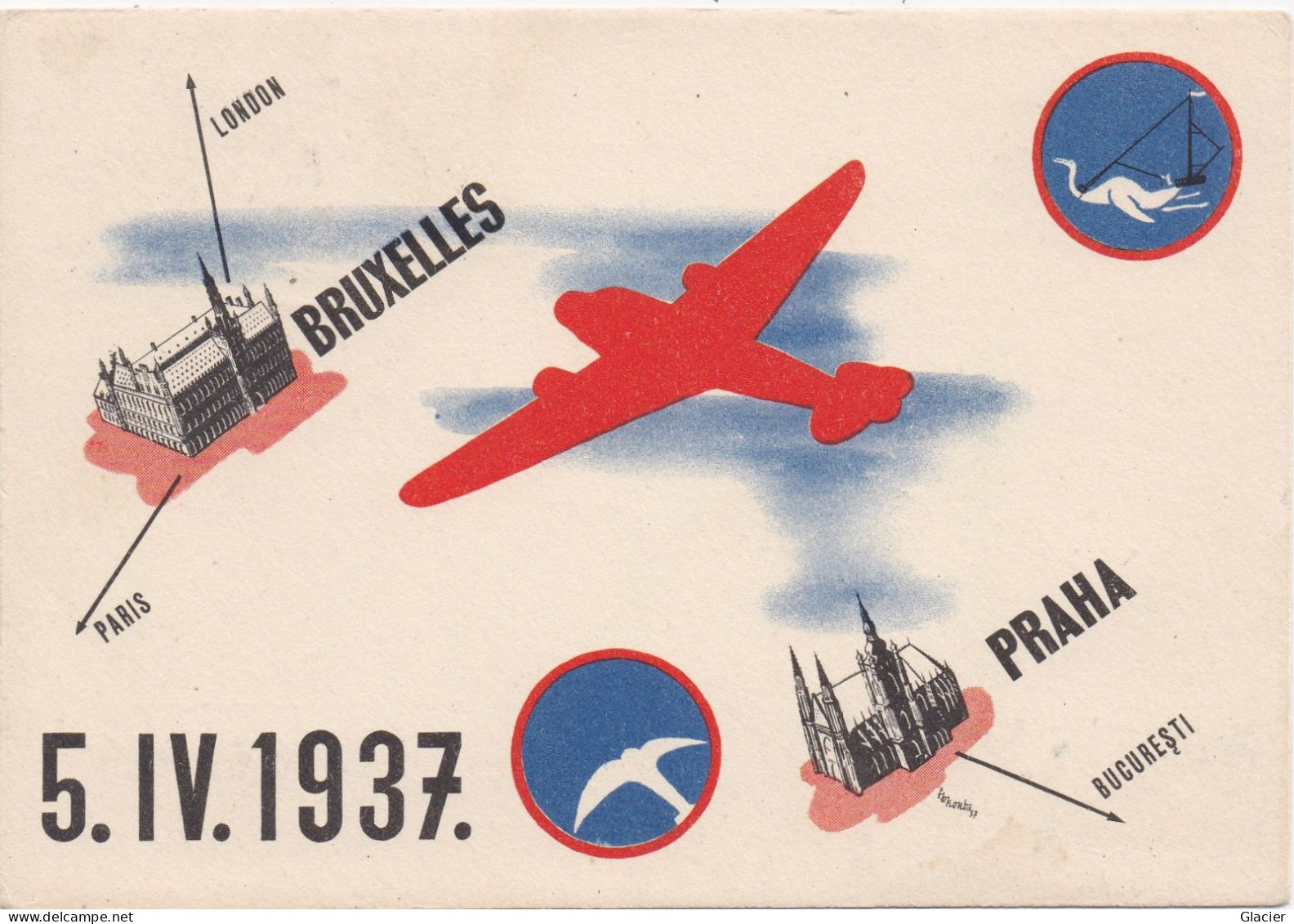 Sabena - Bruxelles-Praha - Liaison Aërienne 5-4-1937 - Č.S.A.-SABENA - Čs. Státni Aerolinie Praha II - Storia Postale