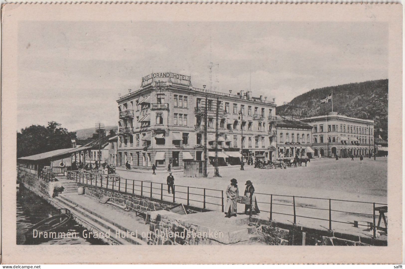 AK Drammen, Grand Hotel Og Oplandsbanken Um 1920 - Norwegen