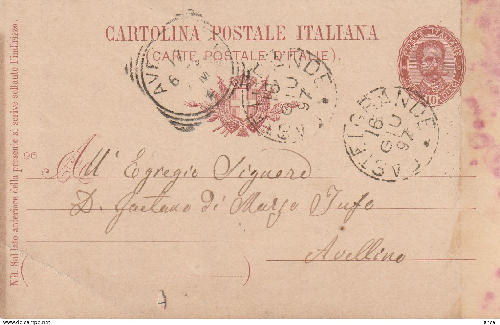 Italy. A210. Castelgrande. 1897. Annullo Grande Cerchio CASTELGRANDE, Su Cartolina Postale. - Marcofilie