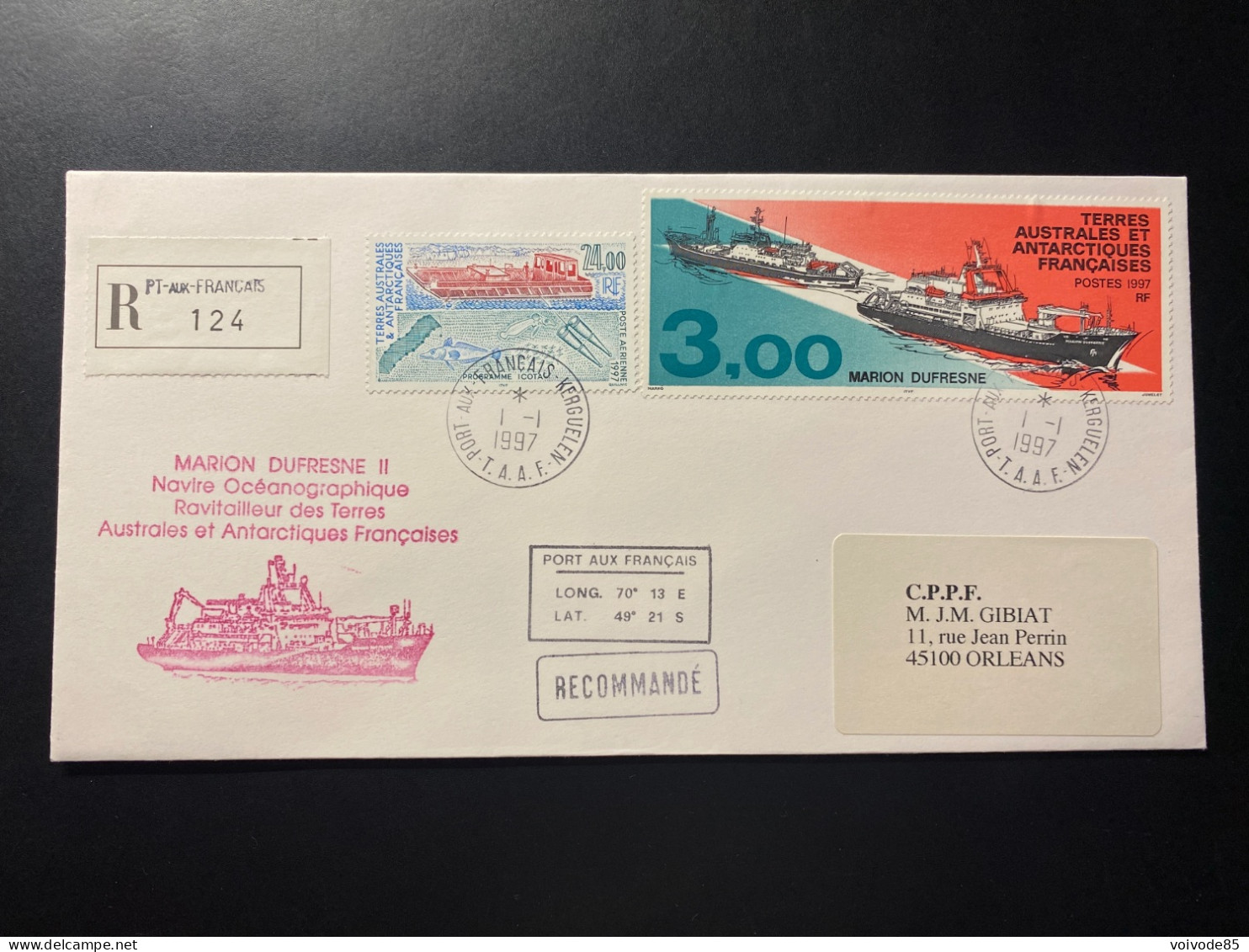 Lettre "Bateau Le Marion Dufresne" - 01/01/1997 - 215 - TAAF - Kerguelen - Navires - Marduf - Océanographie - Covers & Documents