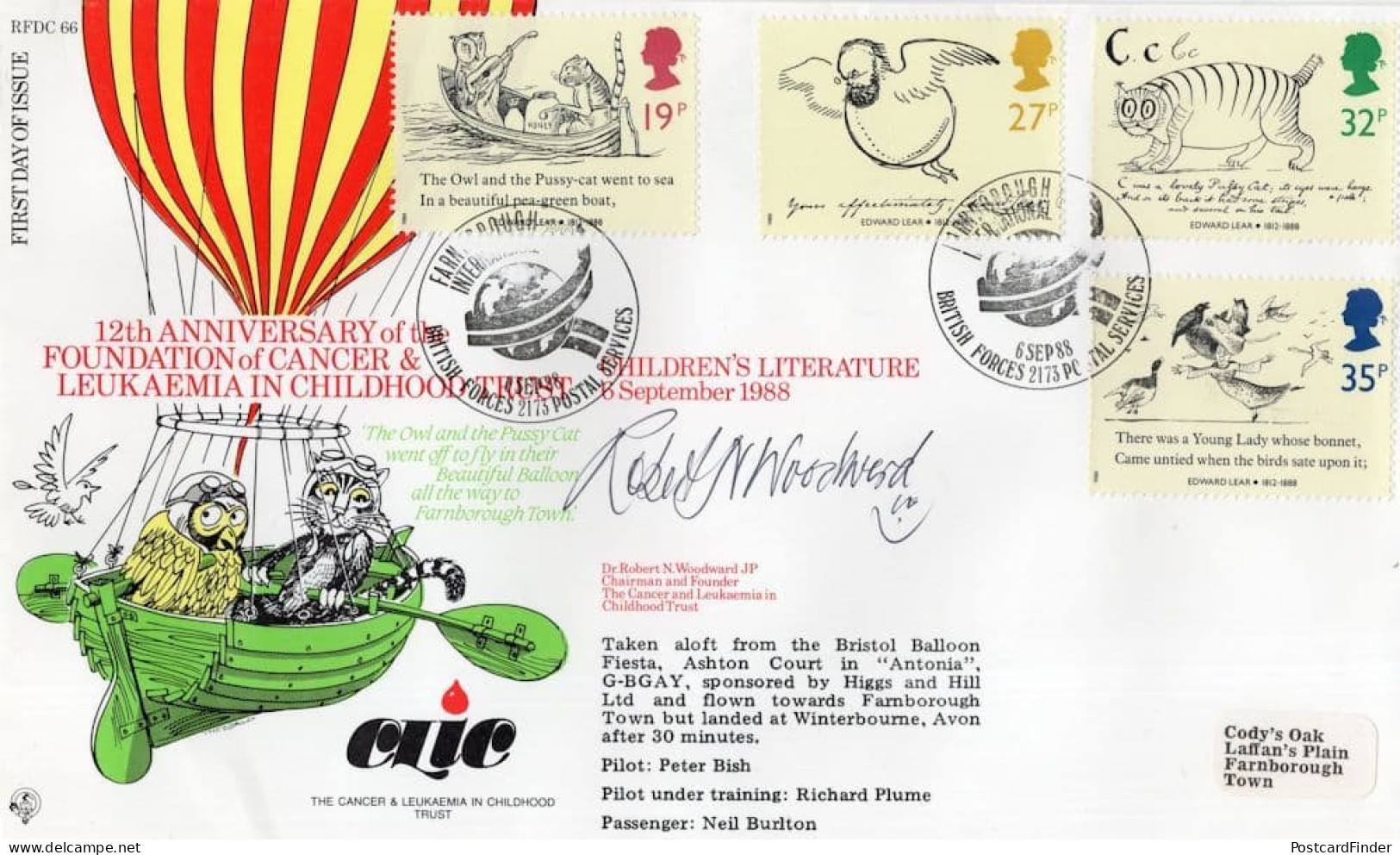 Childhood Leukemia Cancer Anniversary Hot Air Balloon Hand Signed FDC - Militaria