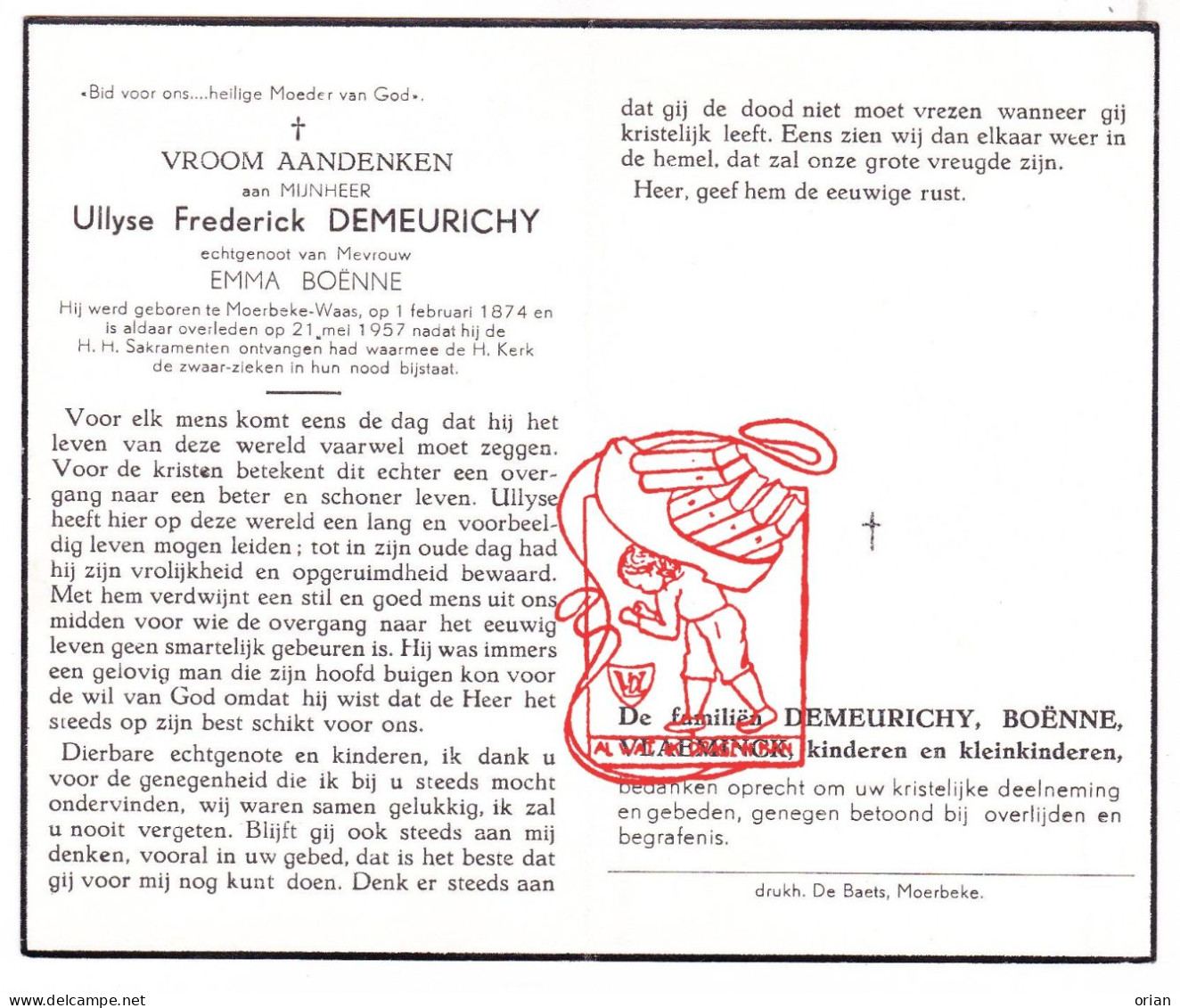 DP Ullyse Frederick Demeurichy ° Moerbeke Waas 1874 † 1957 X Emma Boënne // Vlaeminck - Devotion Images