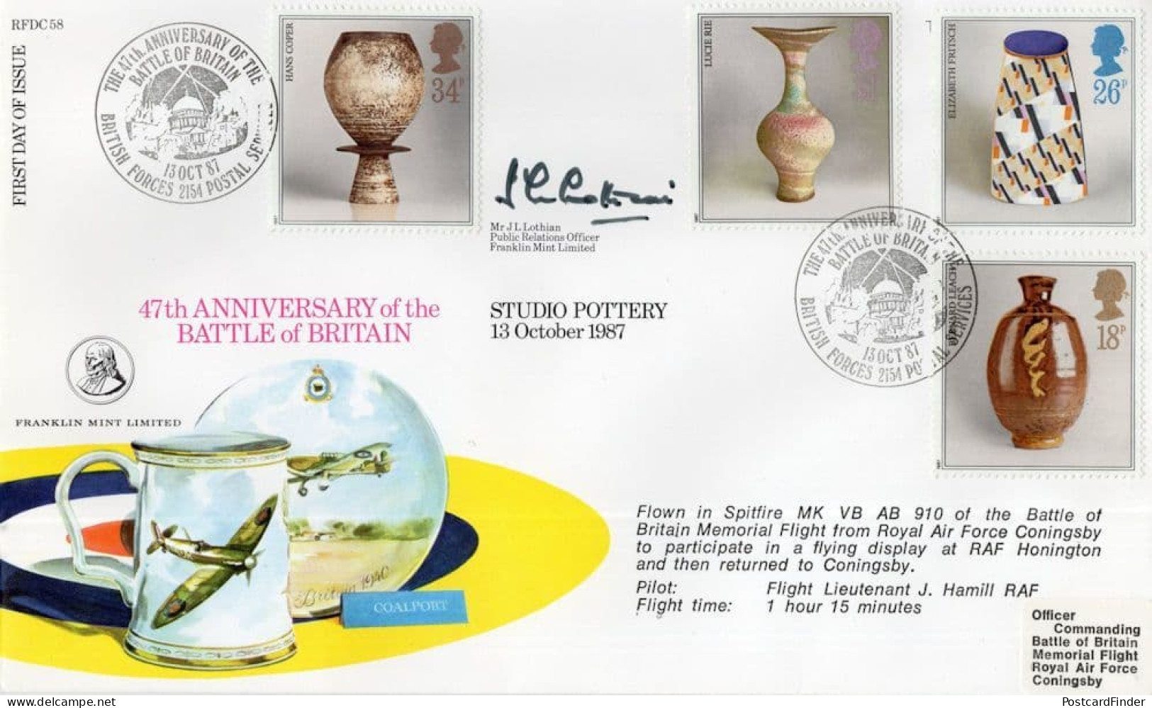 WW2 Battle Of Britain Franklin Mint Pottery Military Hand Signed FDC - Militares