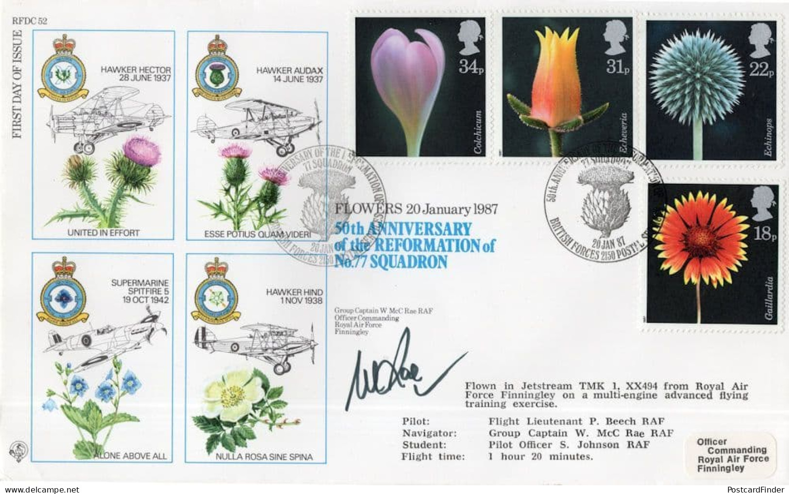 RAF Finningley 77 Squadron Anniversary Floweres WW2 Hand Signed FDC - Militares