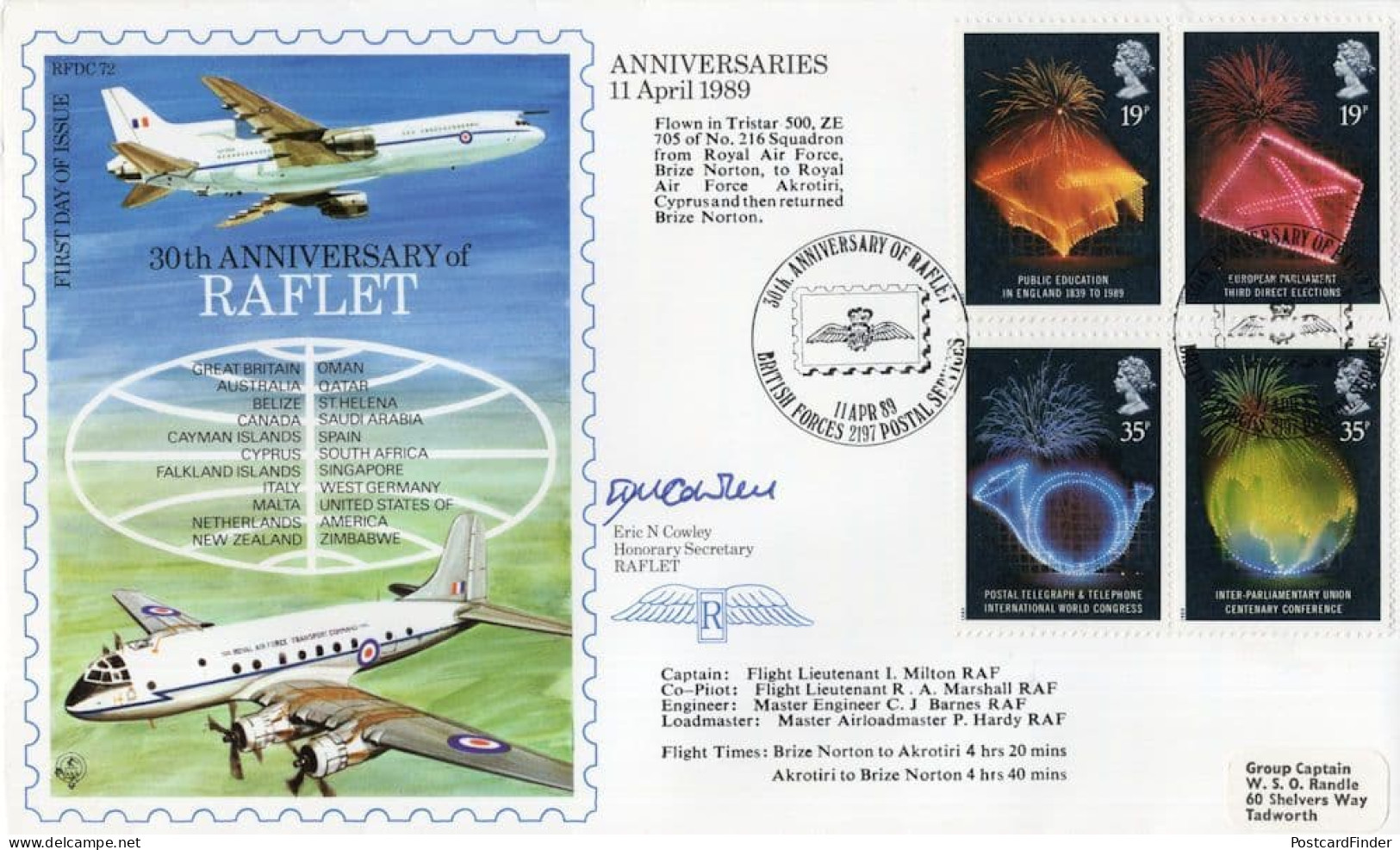 30th Anniversary Of Raflet Military Plane Hand Signed FDC - Militaria