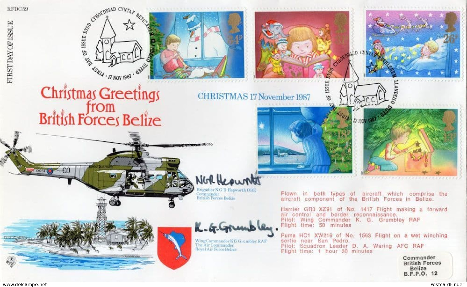 British Forces Belize Military Christmas 1987 Hand Signed FDC - Militaria