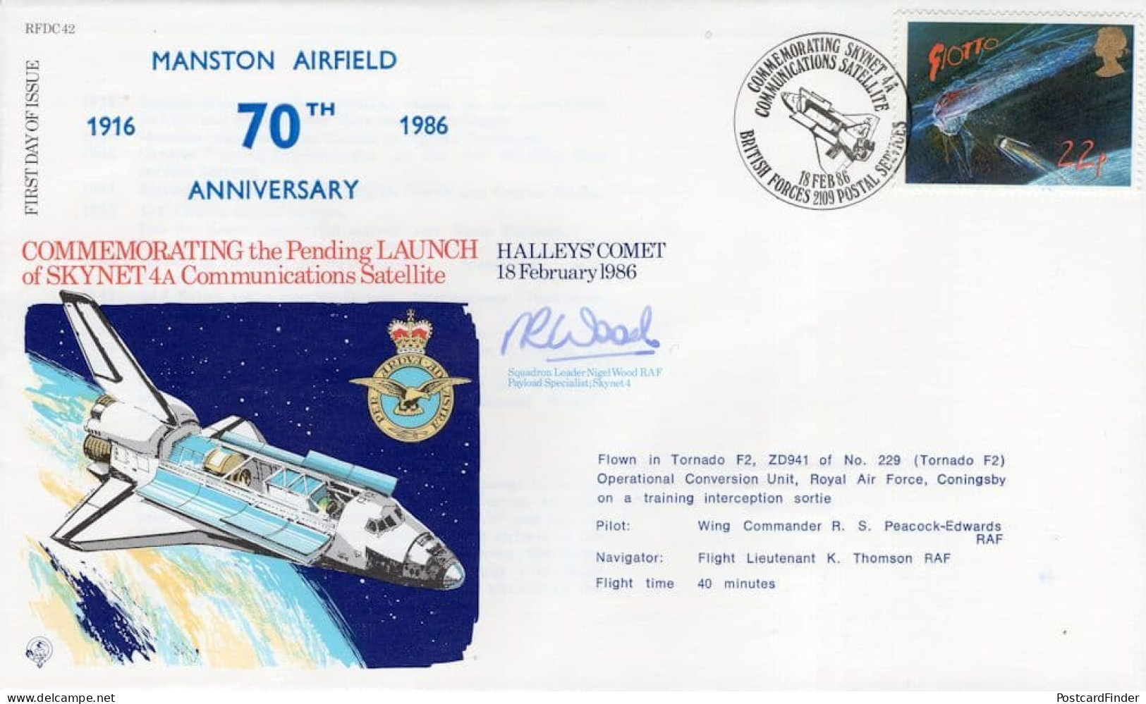 Halley's Comet Manston Airfield 1916 Anniversary Hand Signed FDC - Militares