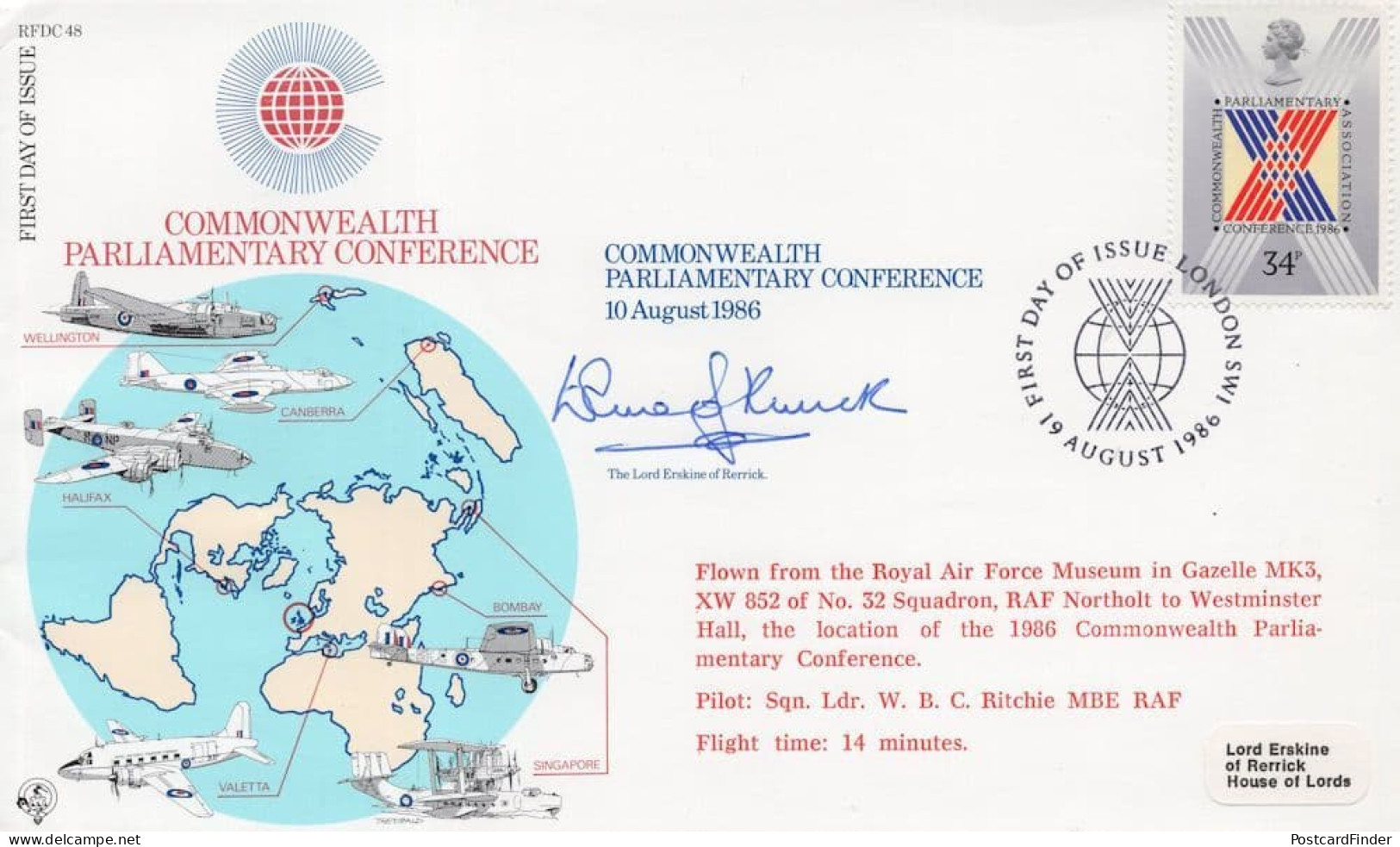 Lord Erskine Commonwealth Parliamentary Conference Hand Signed FDC - Militaria