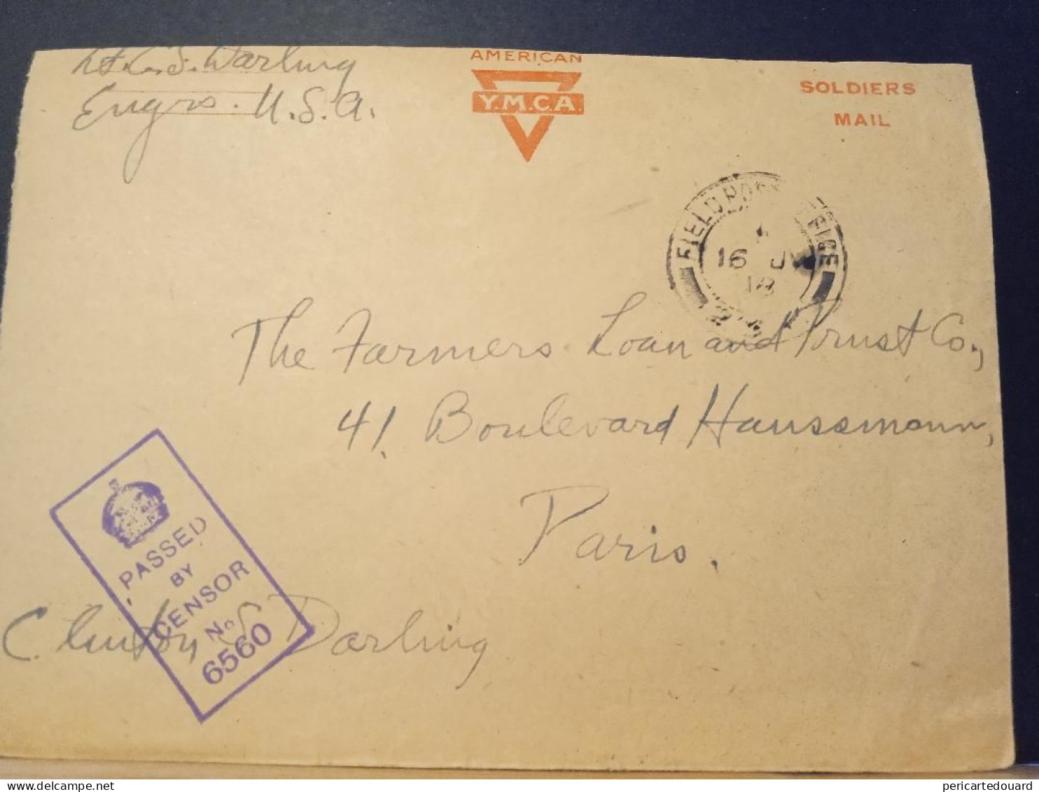 USA FPO, 24/01/1918, Passed By Censor N°6560 Pour Paris - Storia Postale