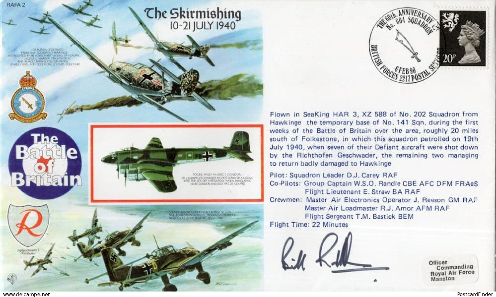 The Skirmishing WW2 Battle Of Britain WSO Randle Plane Captain Signed FDC - Militaria