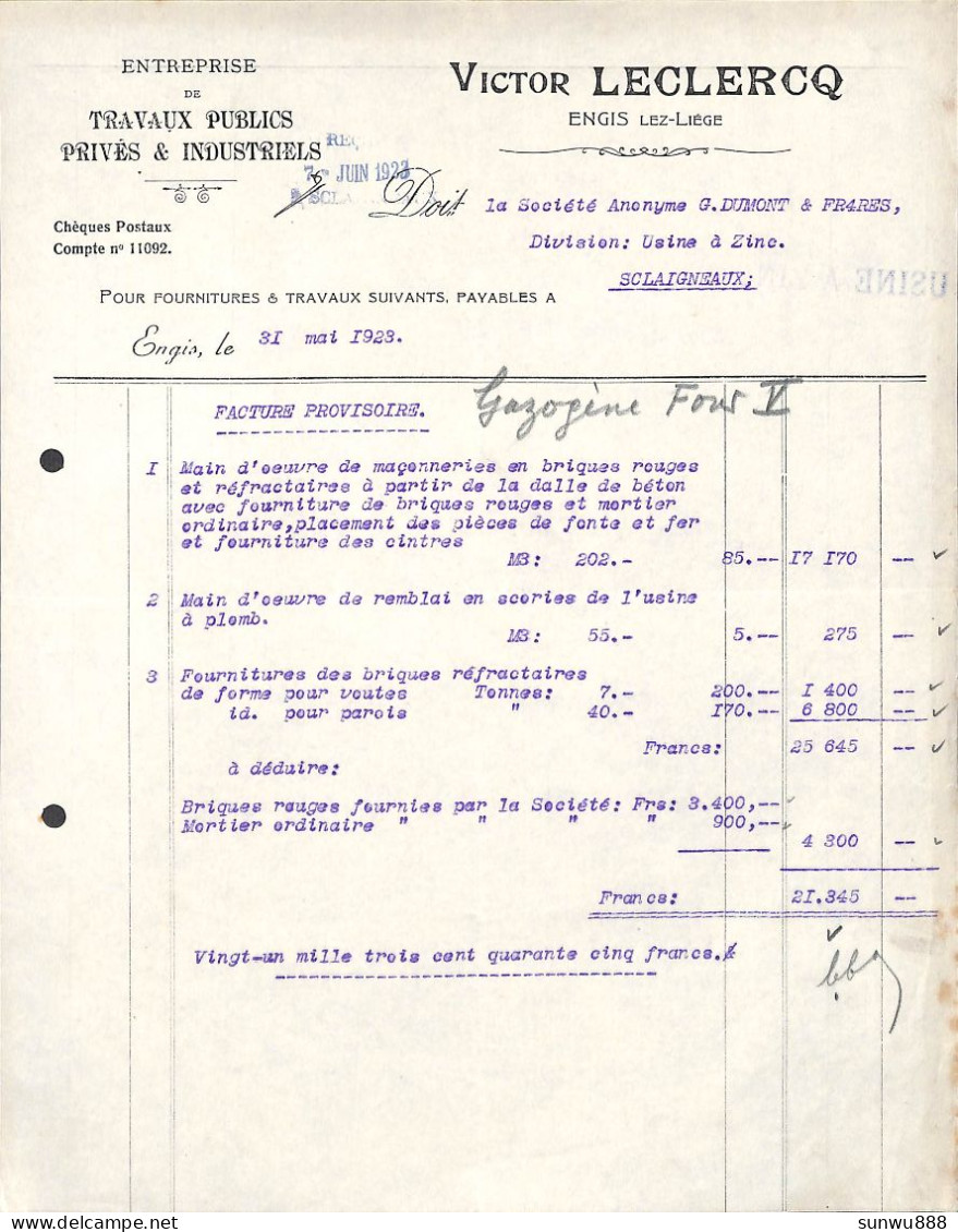 Engis - Entreprise Travaux Publics Victor Leclercq 1923 - 1900 – 1949