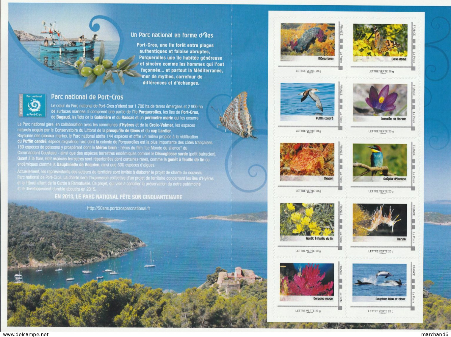 Feuillet Collector Le Parc National De Port Cros France 2013 IDT L V 20gr 10 Timbres Autoadhésifs N°197 - Collectors