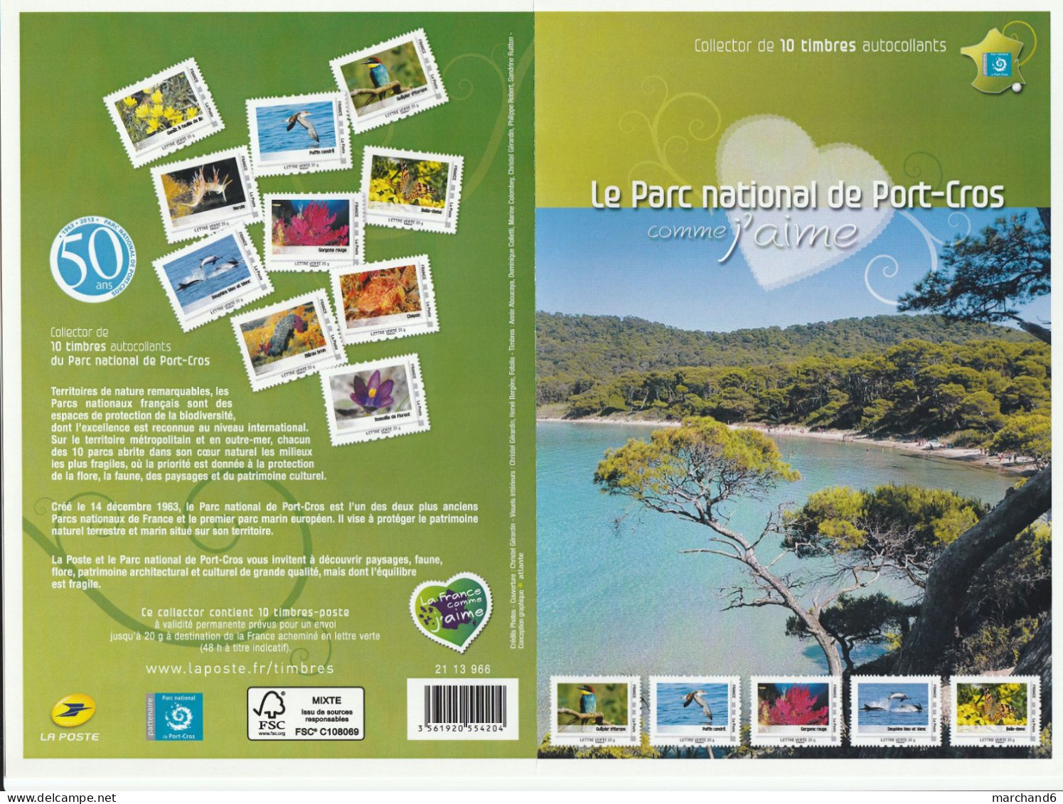 Feuillet Collector Le Parc National De Port Cros France 2013 IDT L V 20gr 10 Timbres Autoadhésifs N°197 - Collectors