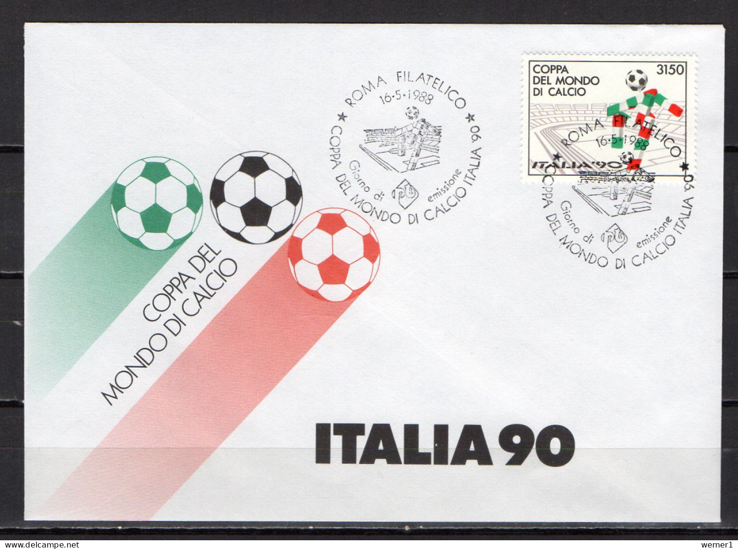 Italy 1988 Football Soccer World Cup Stamp On FDC - 1990 – Italien