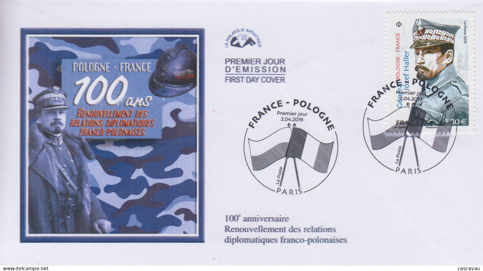 Enveloppe  FDC   1er  Jour   FRANCE   Jozef  HALLER    Relations   Diplomatiques    FRANCE - POLOGNE    2019 - 2010-2019