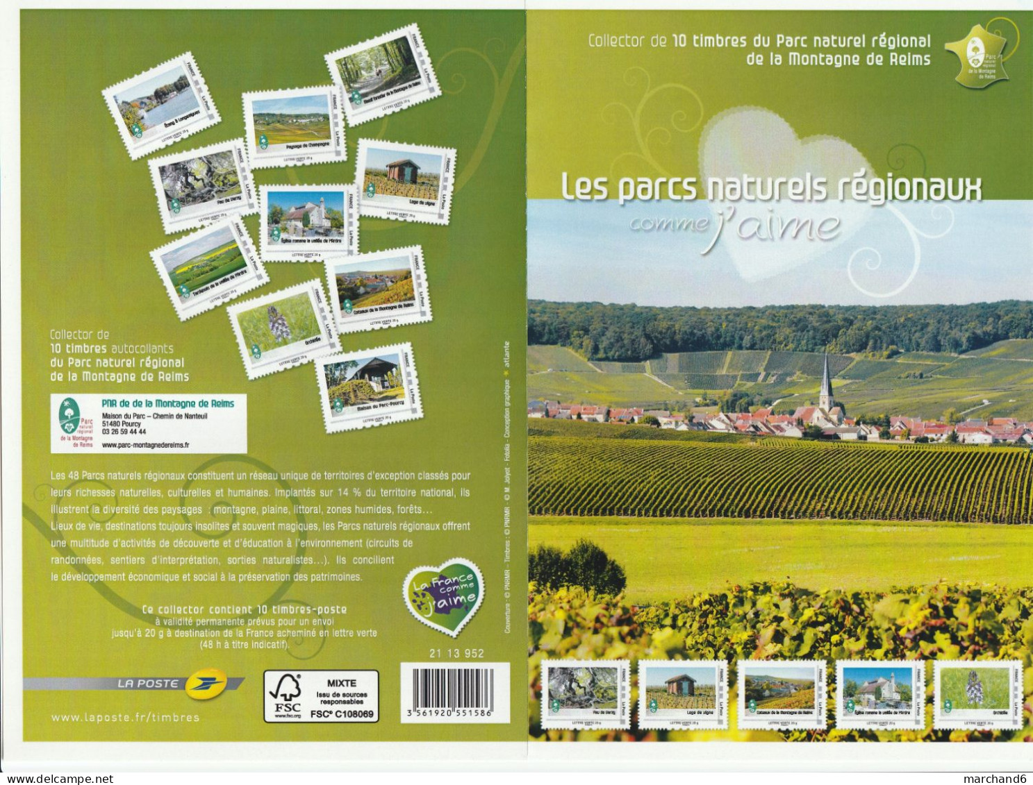 Feuillet Collector Le Parc Régional De La Montagne De Reims France 2013 IDT L V 20gr 10 Timbres Autoadhésifs N°199 - Collectors