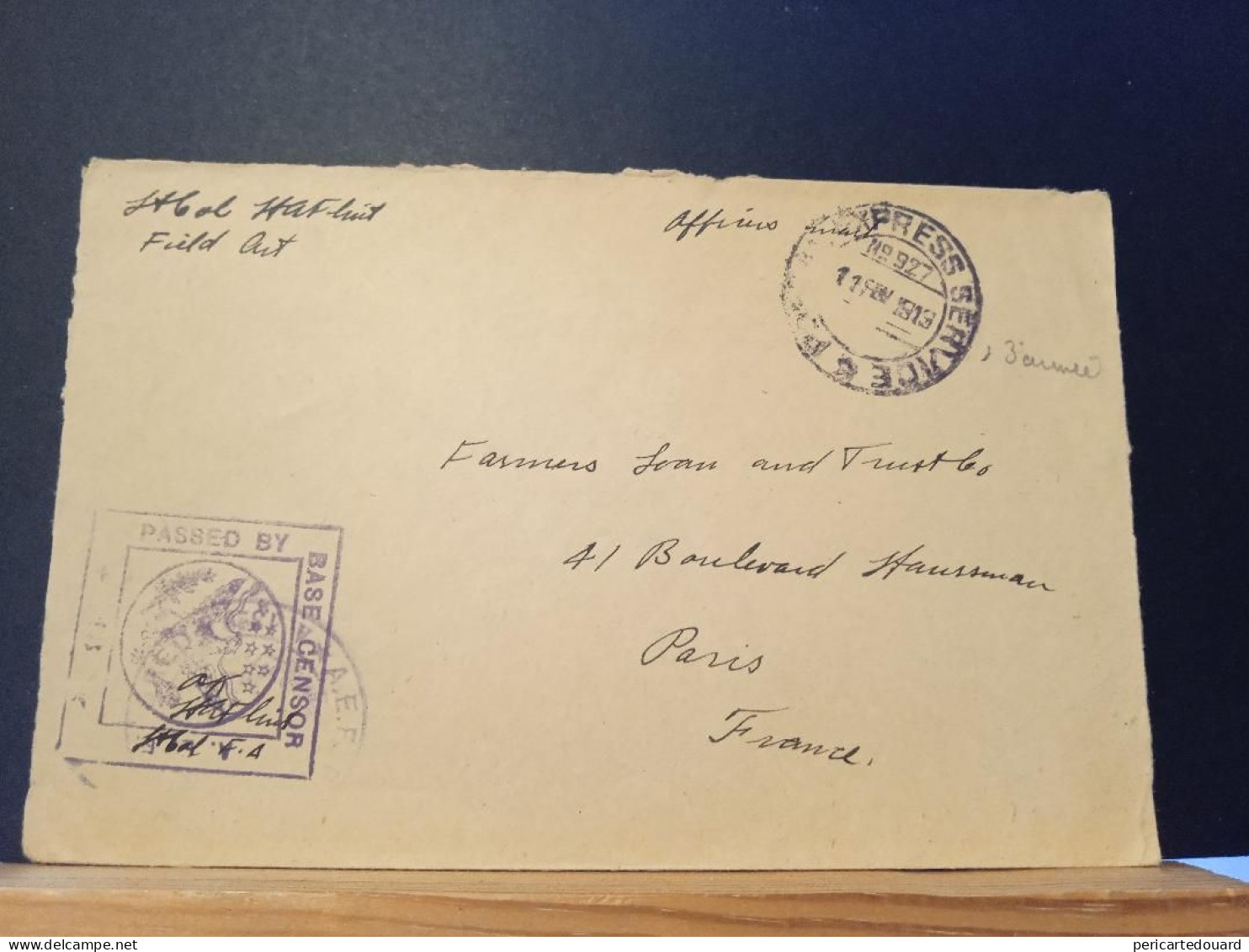 USA EXPRESS SERVICE, 11/02/1919, Passed By Base Censor Pour Paris - Brieven En Documenten