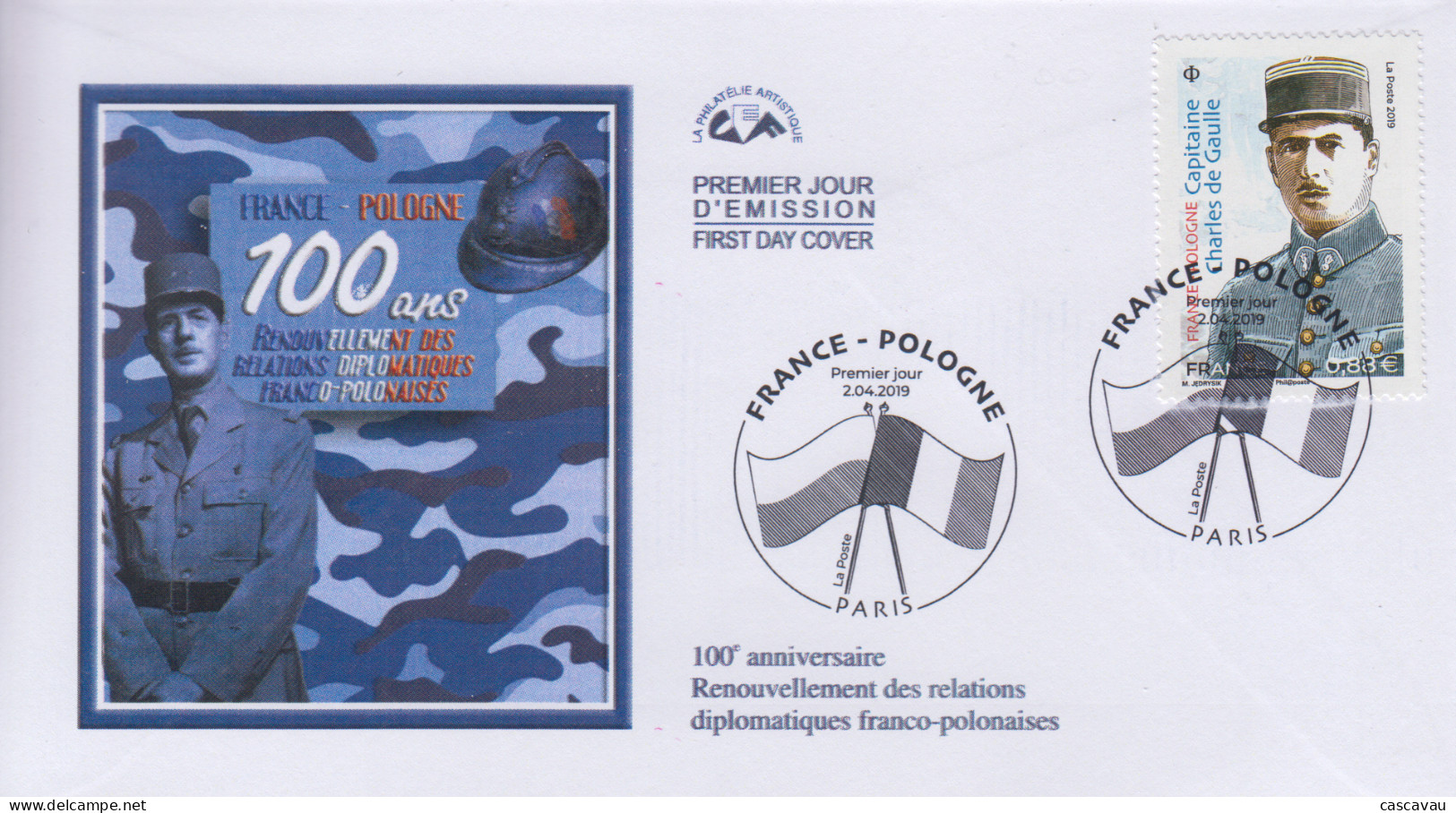 Enveloppe  FDC   1er  Jour   FRANCE   Charles  DE  GAULLE    Relations   Diplomatiques    FRANCE - POLOGNE    2019 - 2010-2019